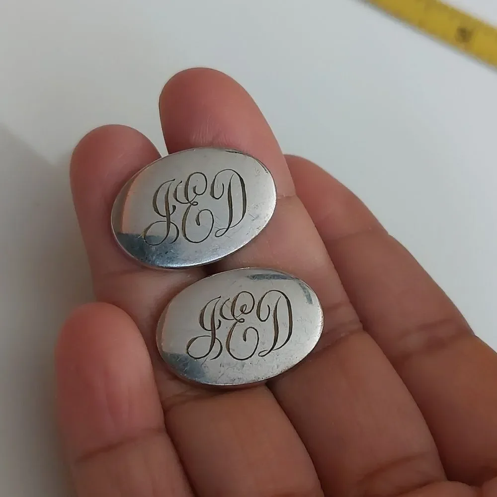 Vintage ANSON JED Etched Initials Silver Tone Cufflinks